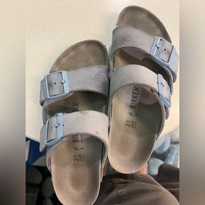 light blue leather and suede birkenstocks